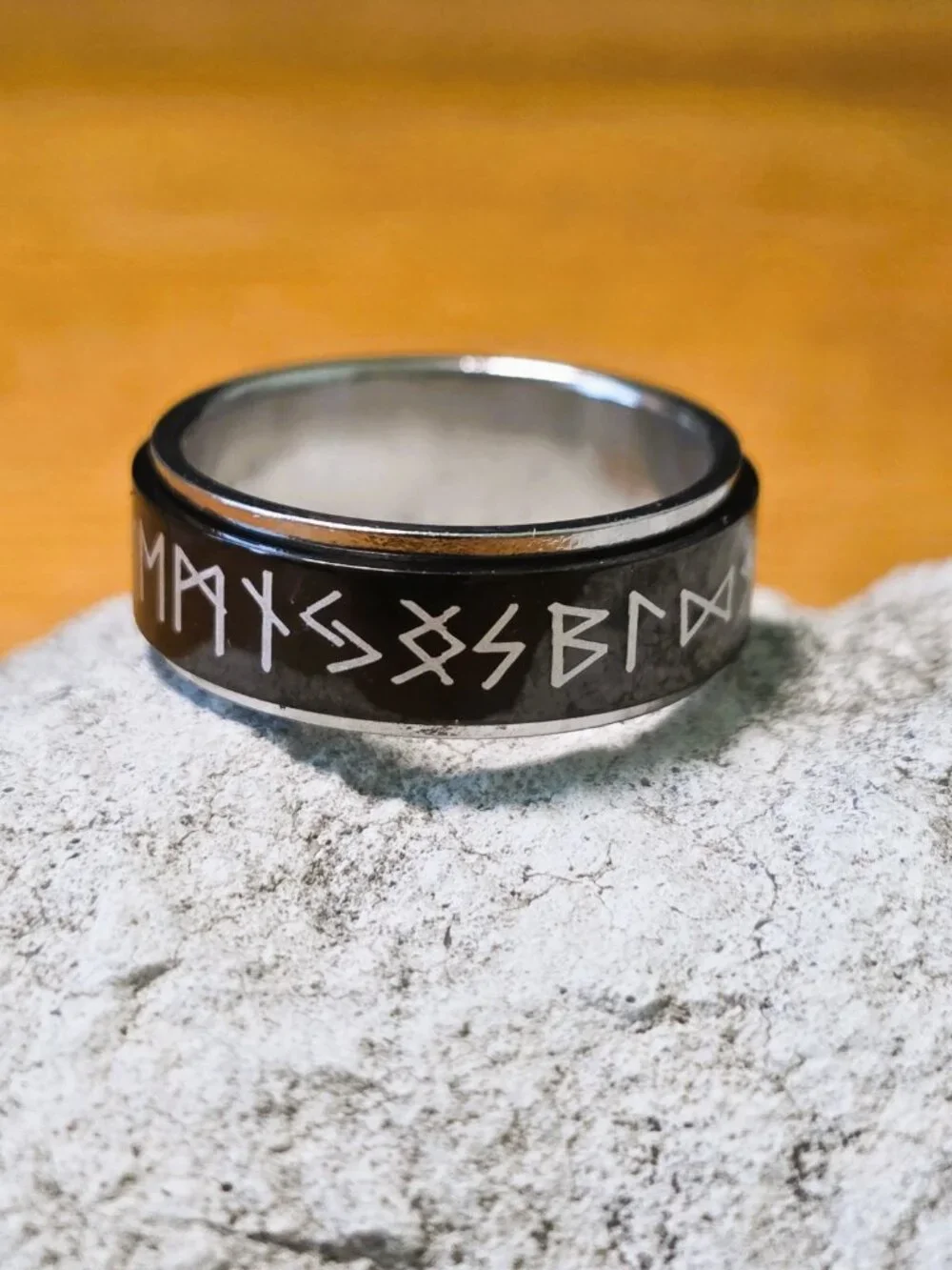 NEW! Stainless Steel Spinner Ring - Black Fidget Band with Characters - Size 10